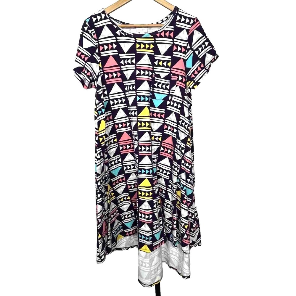 LulaRoe Dress Short Sleeve Hi Low Midi Knit T‎ Shirt Purple Silver Medium Indie